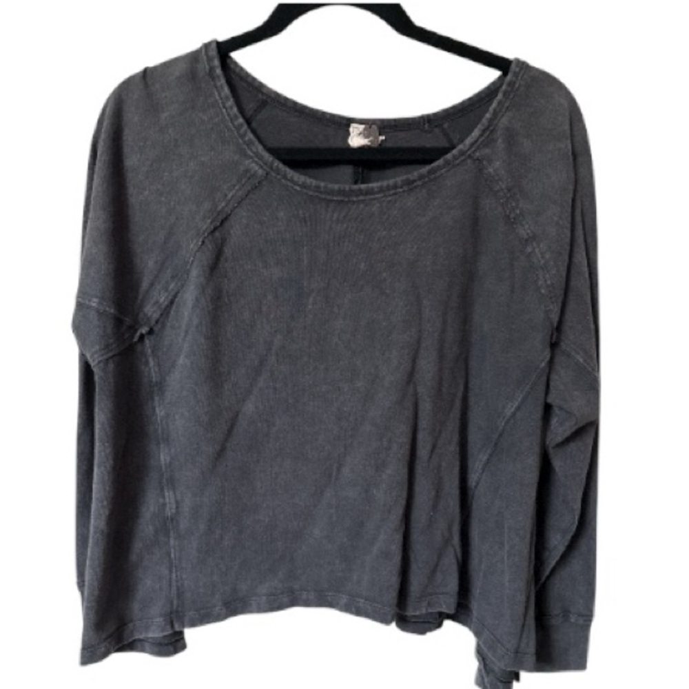 We The Free Oversized Thermal Sweatshirt Gray Boho Chic Whimsigoth Women’s XS